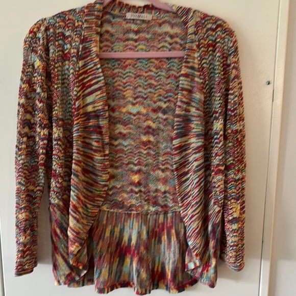 Roz & Ali Sweaters - Roz & Ali Red and Yellow Cardigan Sweater